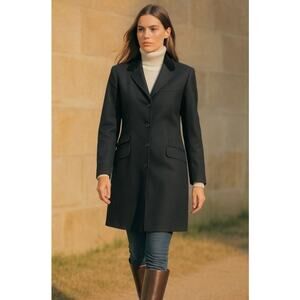 Vintage Ralph Lauren Wool Long Blazer Coat Black Jacket 8 Petite Velvet